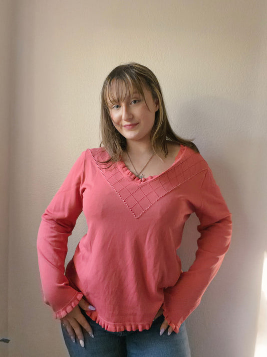 Peach Ruffle V-Neck Top