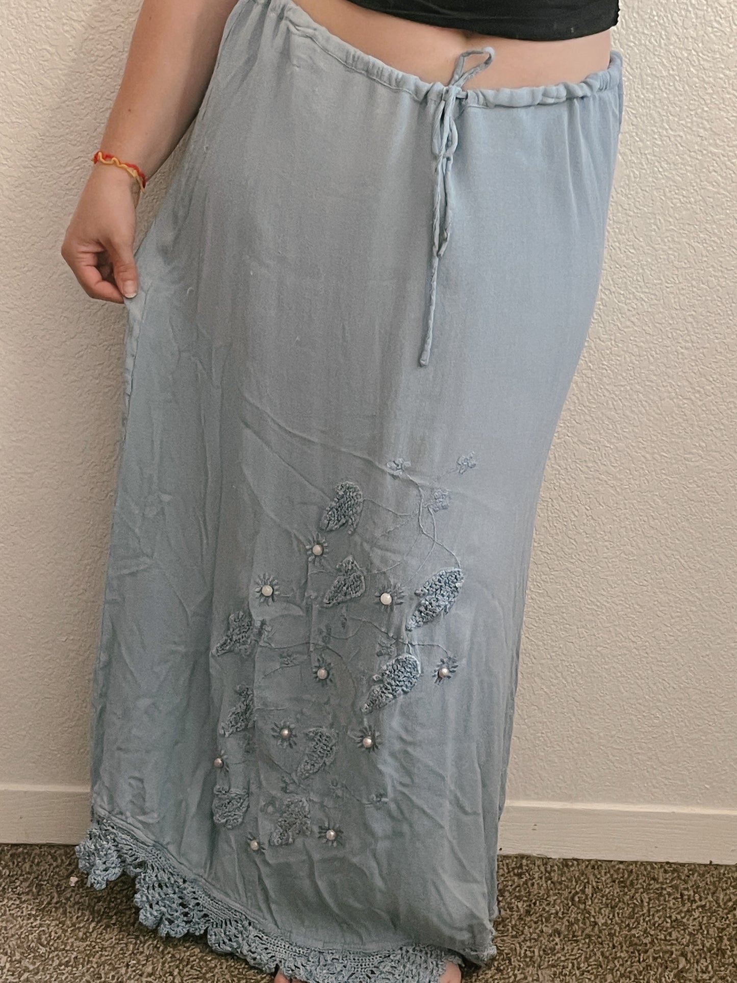 Baby Blue Beaded Midi Skirt