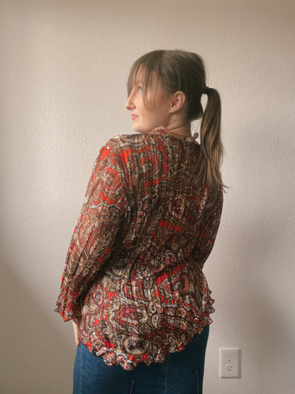 Red Boho Sheer Cardigan
