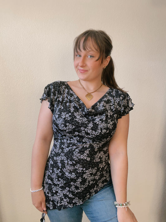 B&W Cowl Neck Top