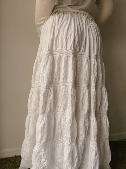 White Tiered Lace Maxi Skirt