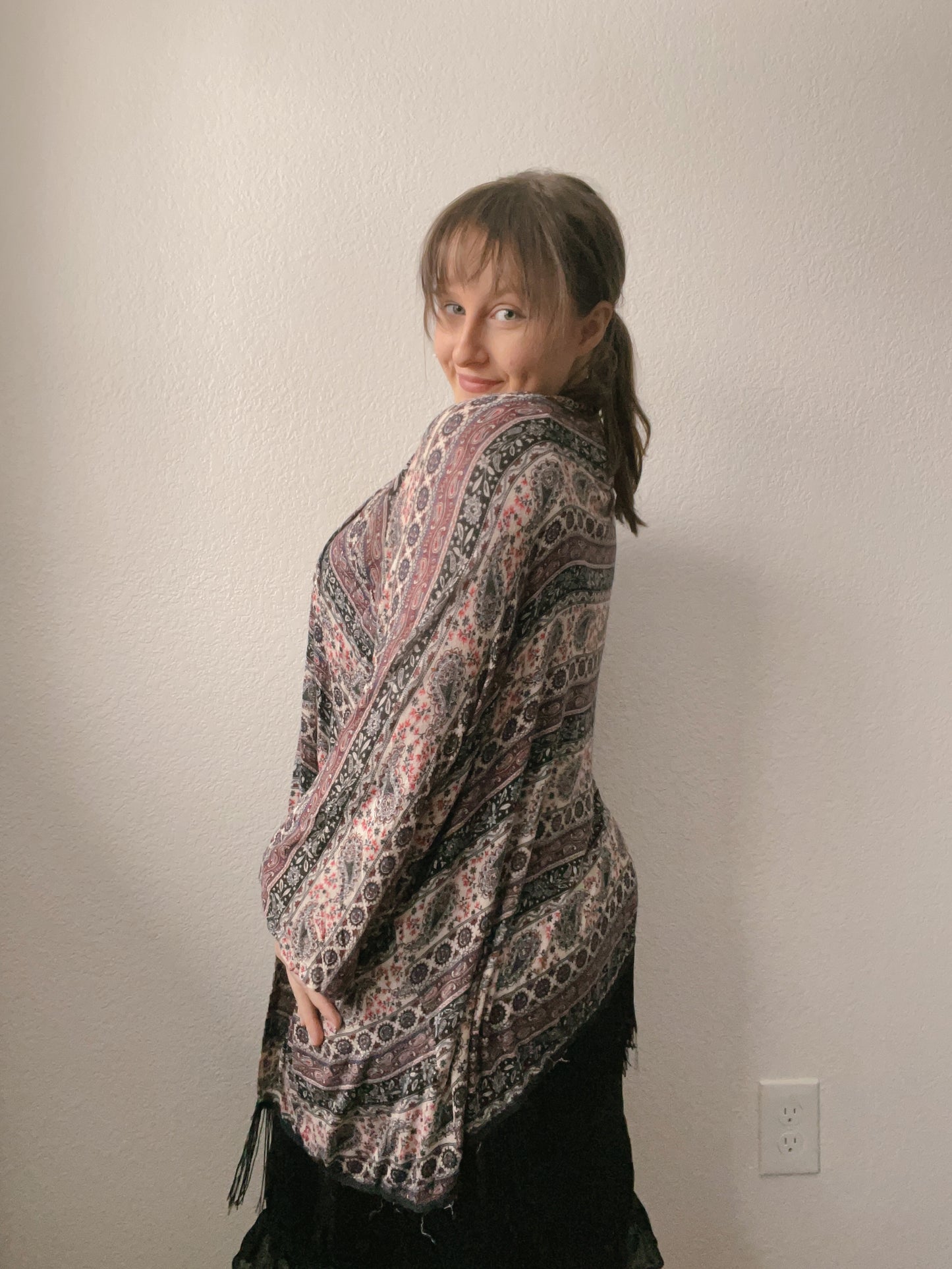 Navy Fringe & Paisley Kimono