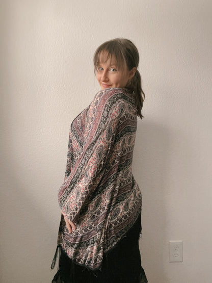 Navy Fringe & Paisley Kimono