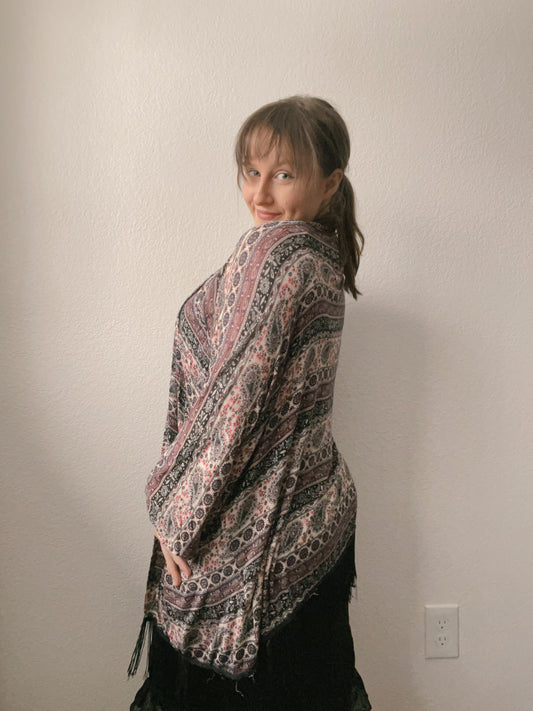Navy Fringe & Paisley Kimono