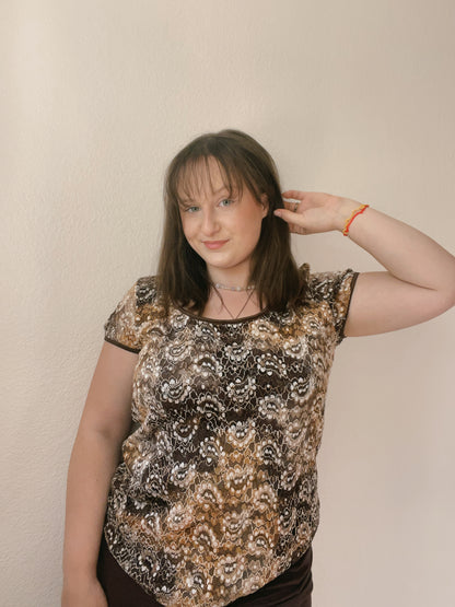 Nutmeg Floral Lace Short Sleeve