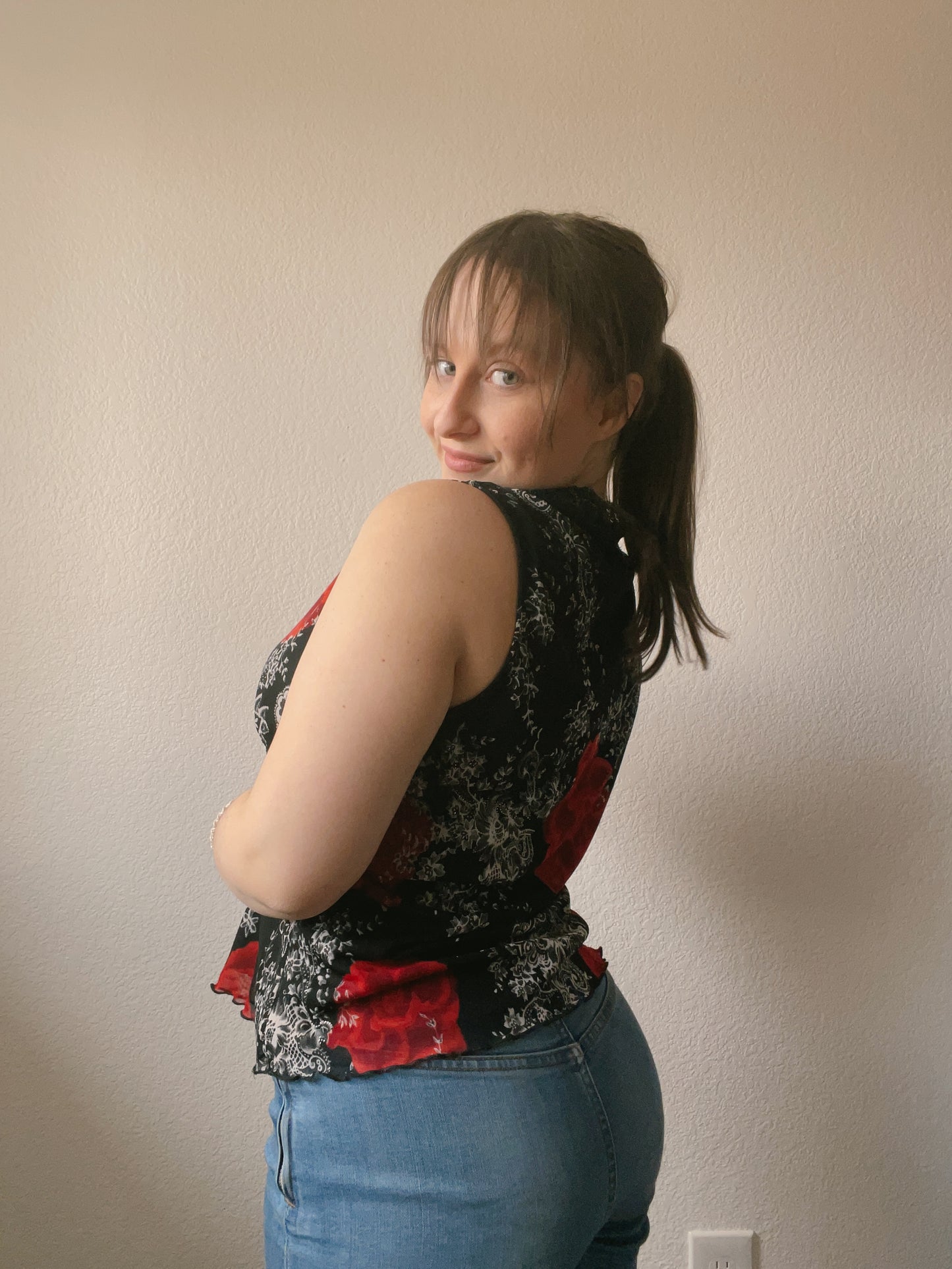 Black & Red Lace Floral Tank Top