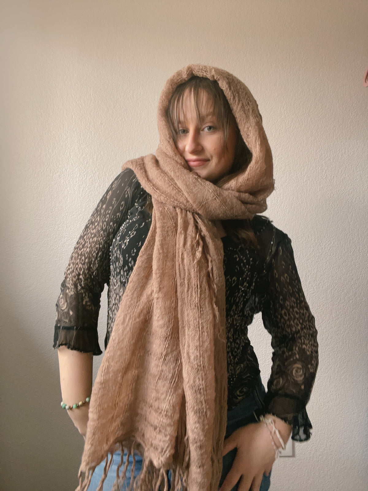 Lightweight Brown Fringe Scarf