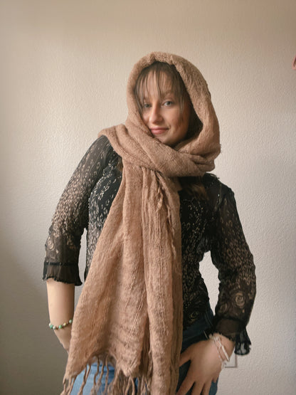 Lightweight Brown Fringe Scarf