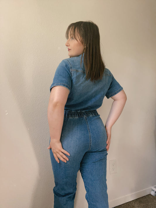 Short Sleeve Denim Jumpsuit
