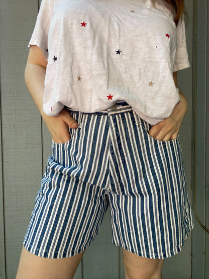 Blue & White Striped Shorts