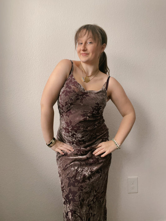 Mauve Velvet Maxi Evening Dress