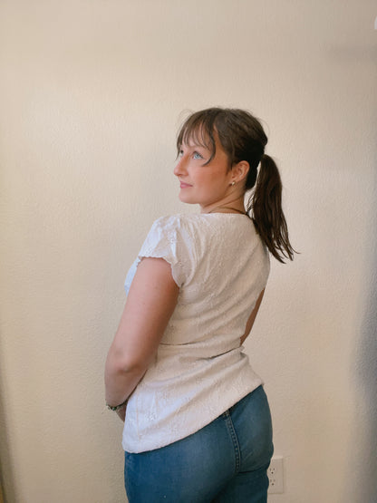 White Lace V-Neck Top