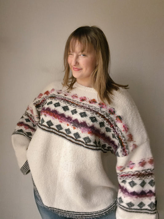 Cream Fuzzy Diamond Sweater