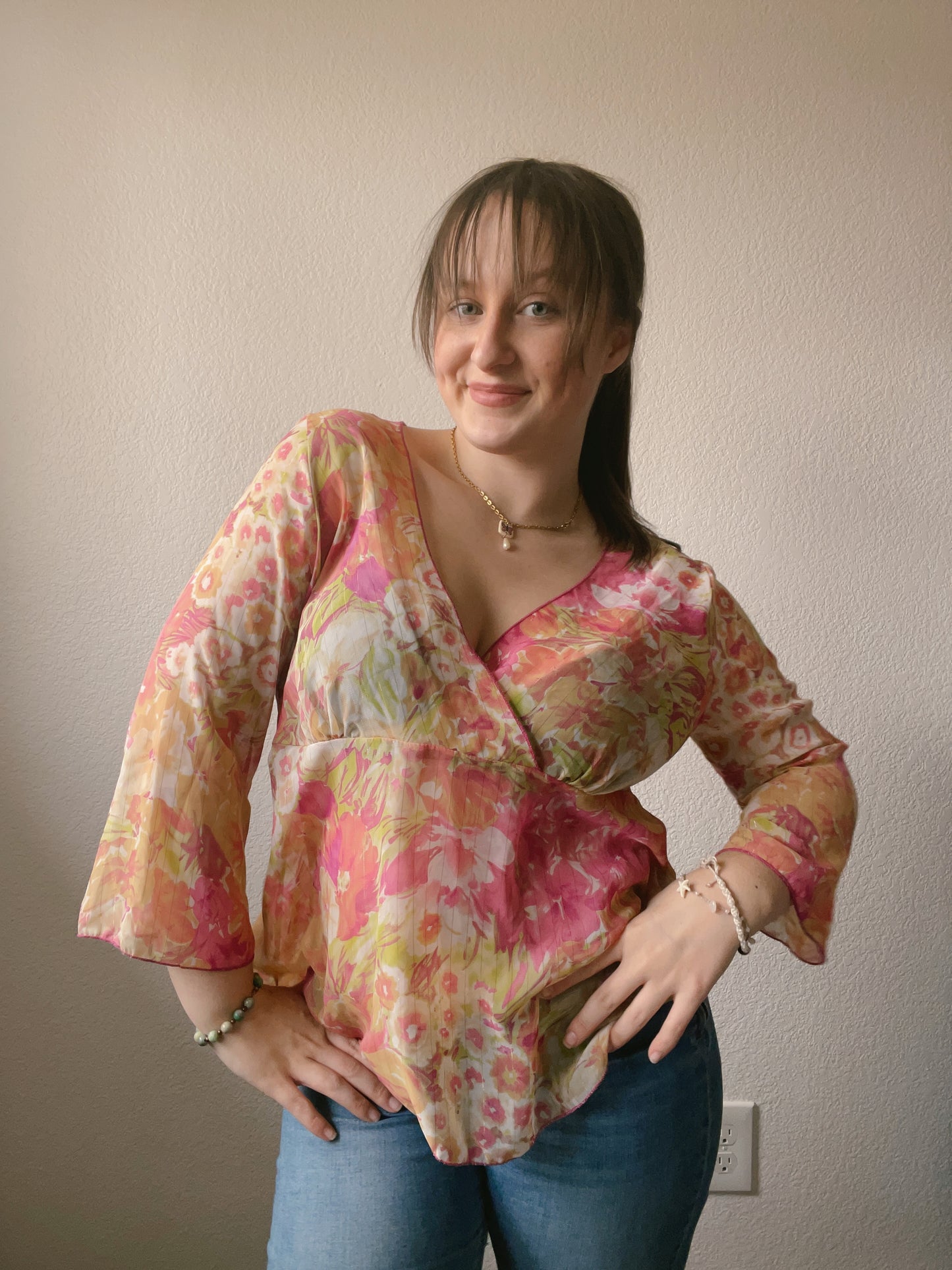 Sheer Peach V-Neck Yop