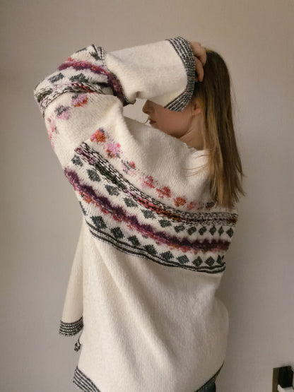 Cream Fuzzy Diamond Sweater