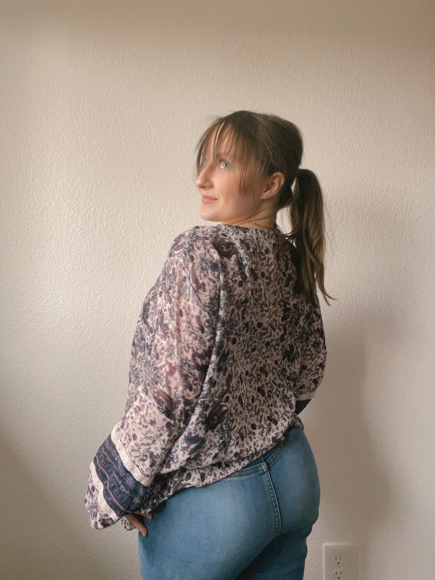 Purple Sheer Floral Blouse