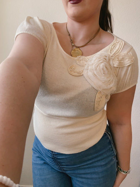Cream Tulle Floral Top
