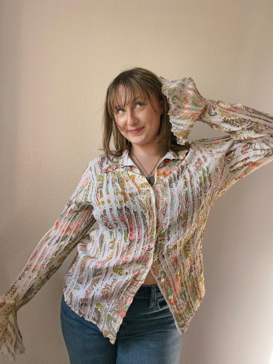 Crinkle Paisley Bell Sleeve Top