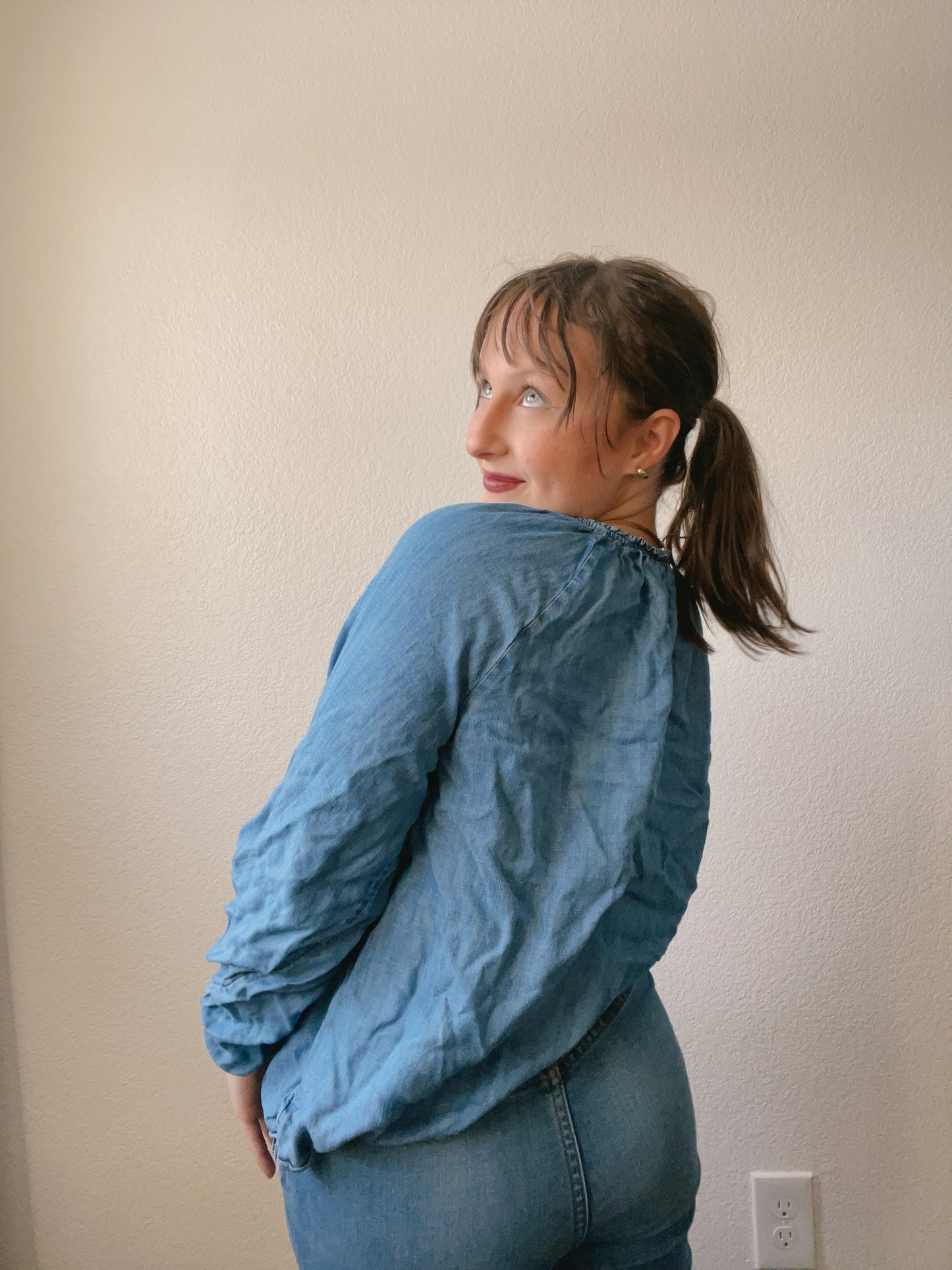 Embroidered Denim Blouse