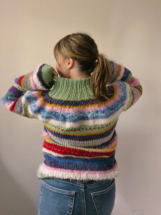 Chunky Multi-Color Striped Knit Sweater