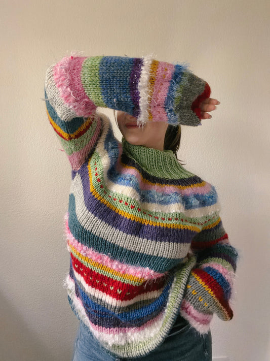 Chunky Multi-Color Striped Knit Sweater