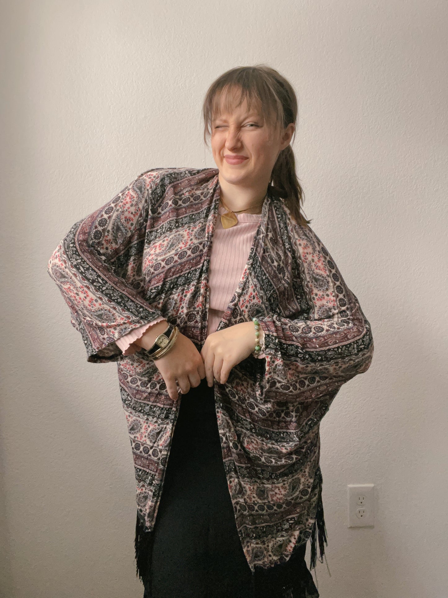 Navy Fringe & Paisley Kimono