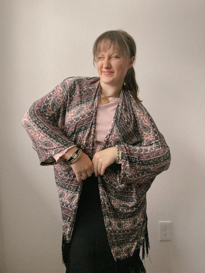 Navy Fringe & Paisley Kimono