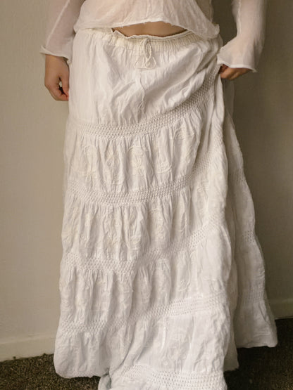 White Tiered Lace Maxi Skirt