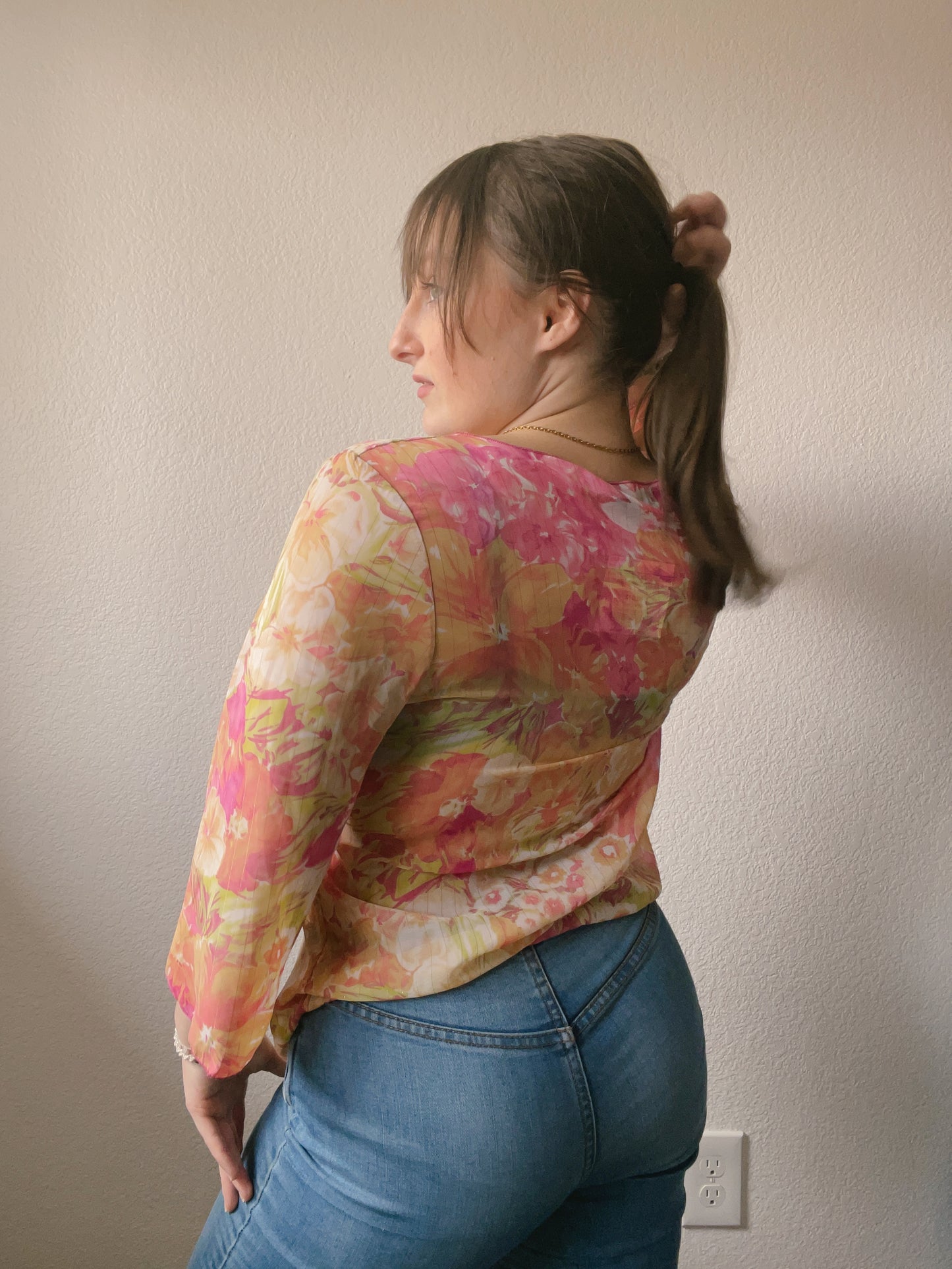 Sheer Peach V-Neck Yop
