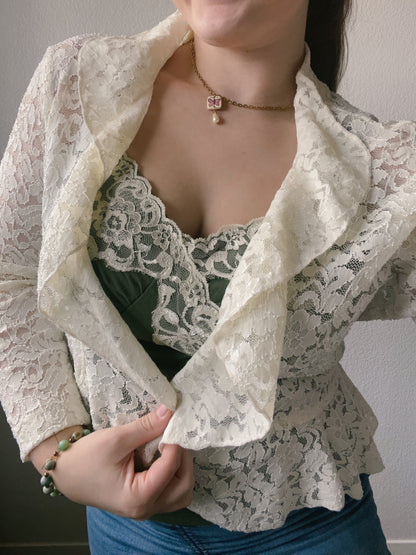 Cream Lace Ruffle Cardigan