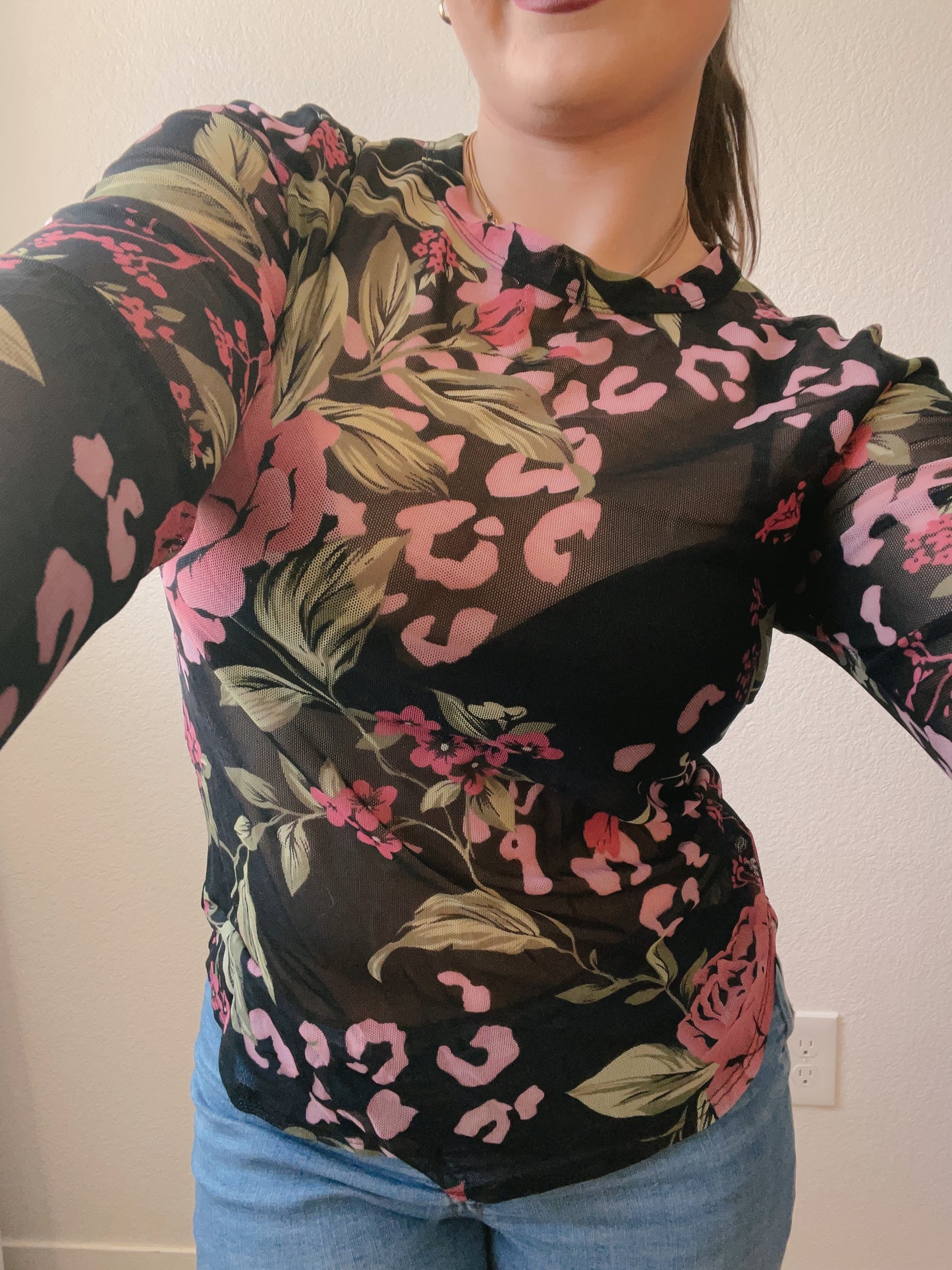 Pink Leopard Sheer Top