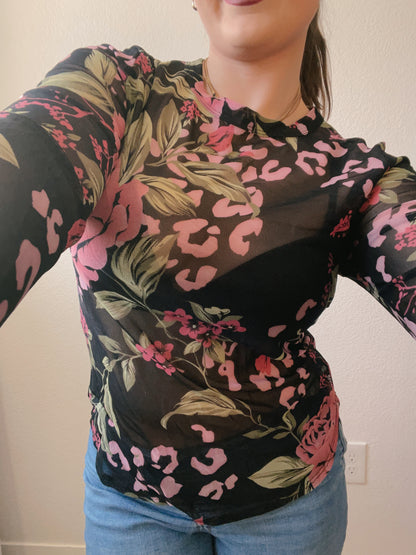 Pink Leopard Sheer Top