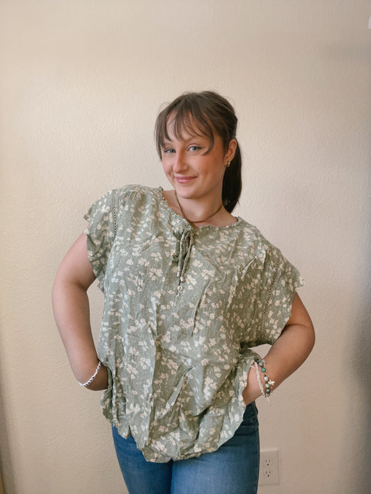 Sage Floral Button Up Blouse