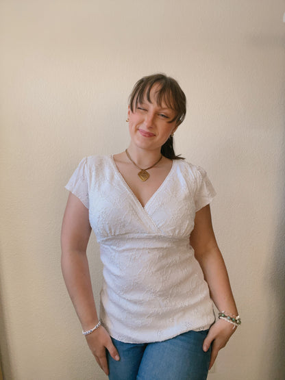 White Lace V-Neck Top