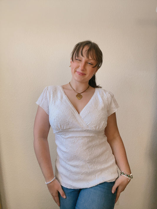 White Lace V-Neck Top