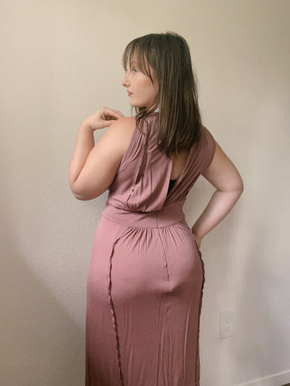 Beige Ruffle Midi Dress