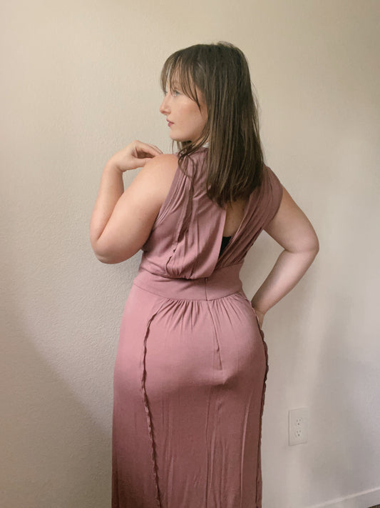 Beige Ruffle Midi Dress