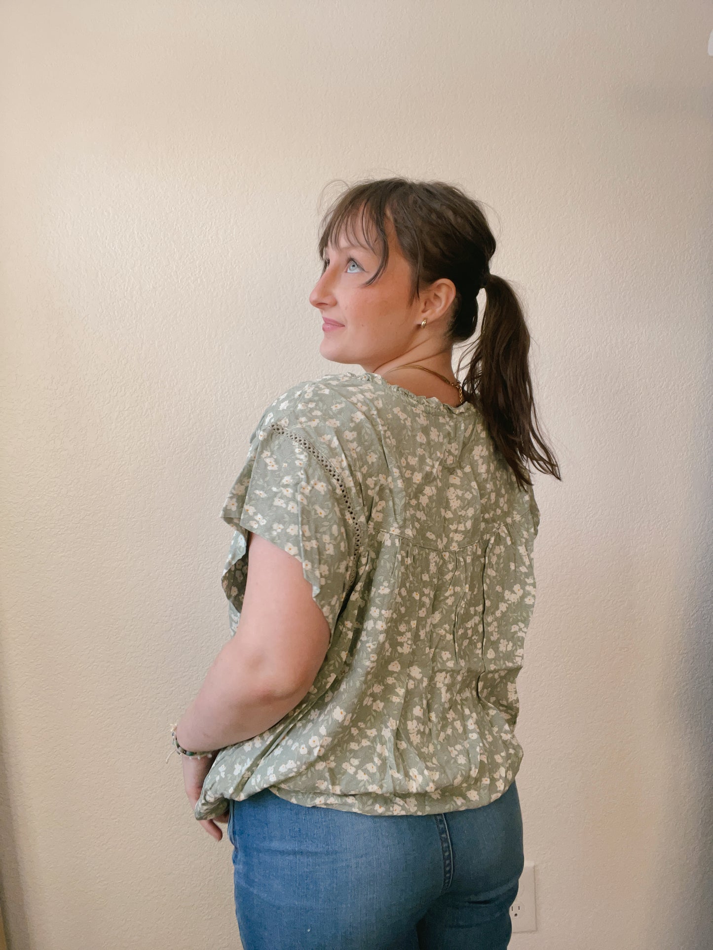 Sage Floral Button Up Blouse