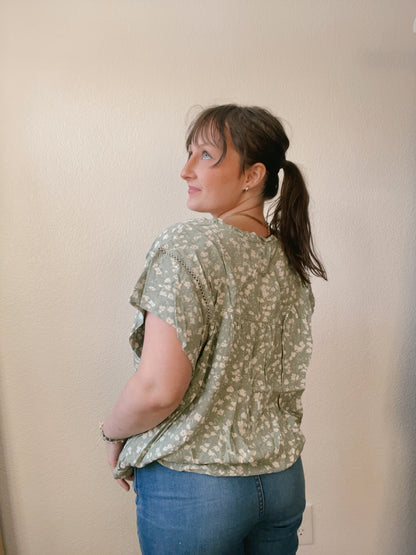 Sage Floral Button Up Blouse