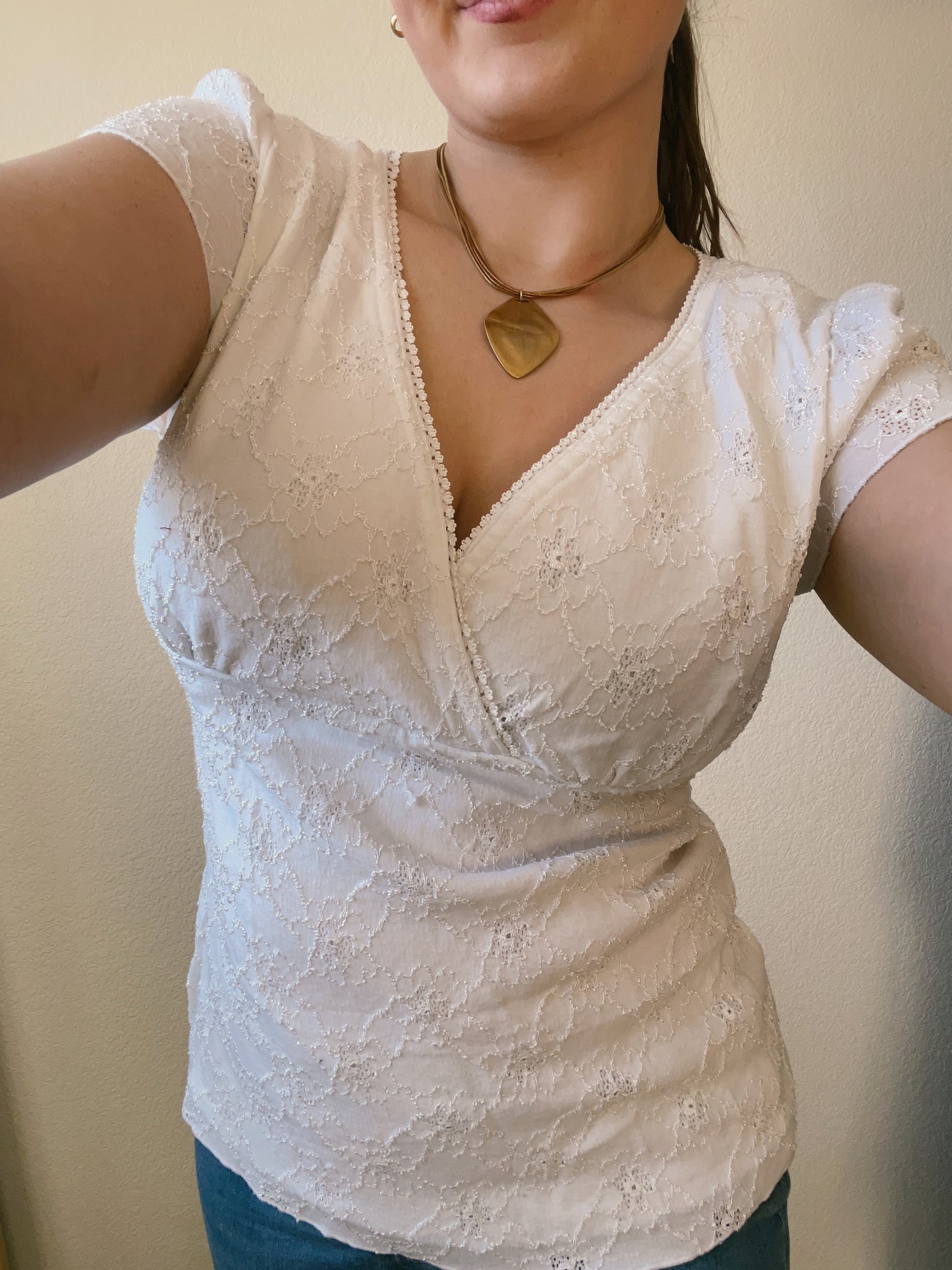 White Lace V-Neck Top