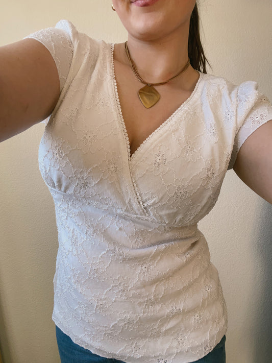 White Lace V-Neck Top