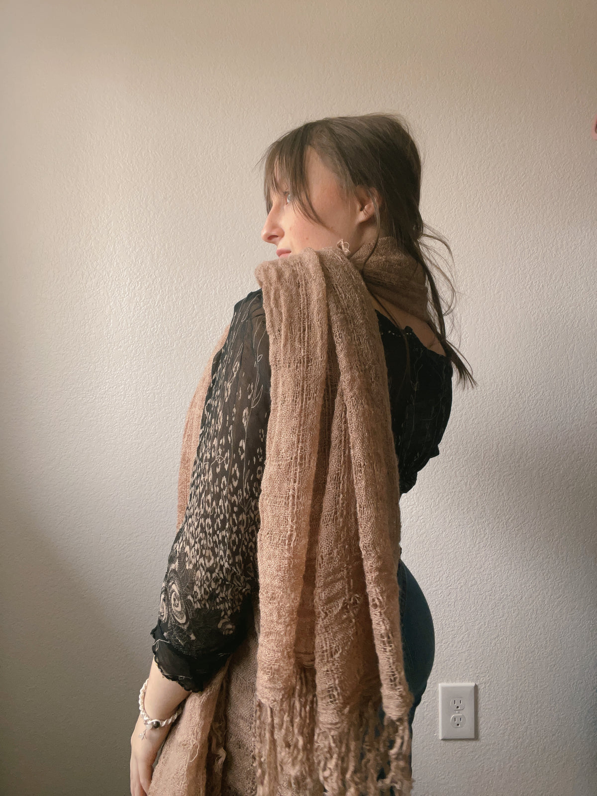 Lightweight Brown Fringe Scarf