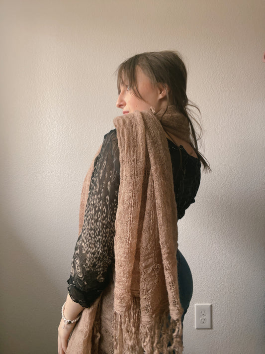 Lightweight Brown Fringe Scarf