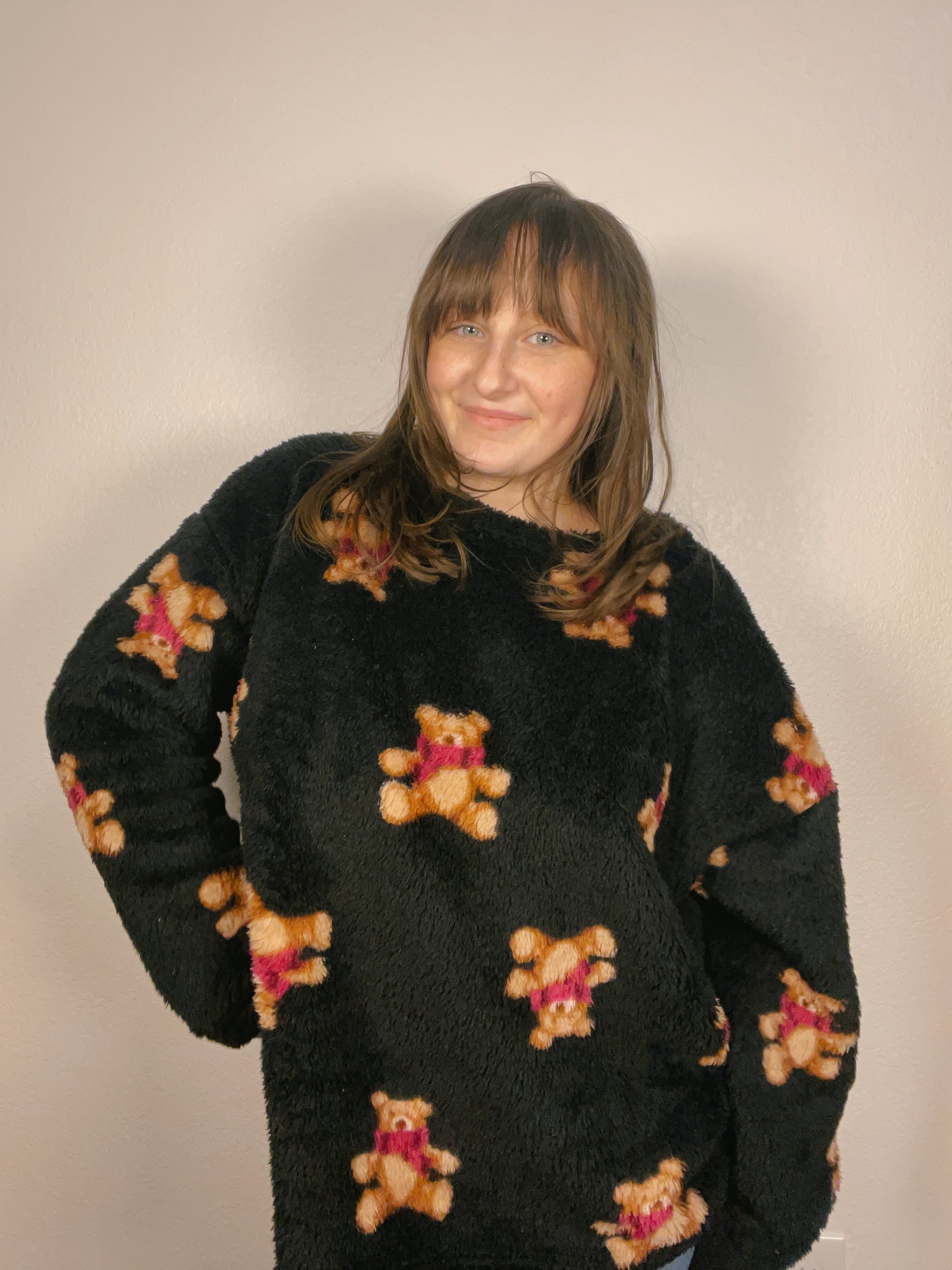Fuzzy Teddy Bear Crewneck | From the Rack | Grace Thrifts