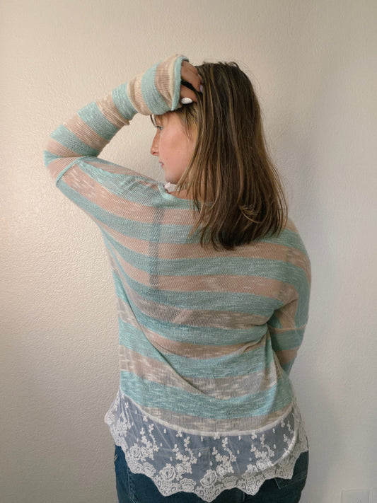 Baby Blue Striped Lace Top