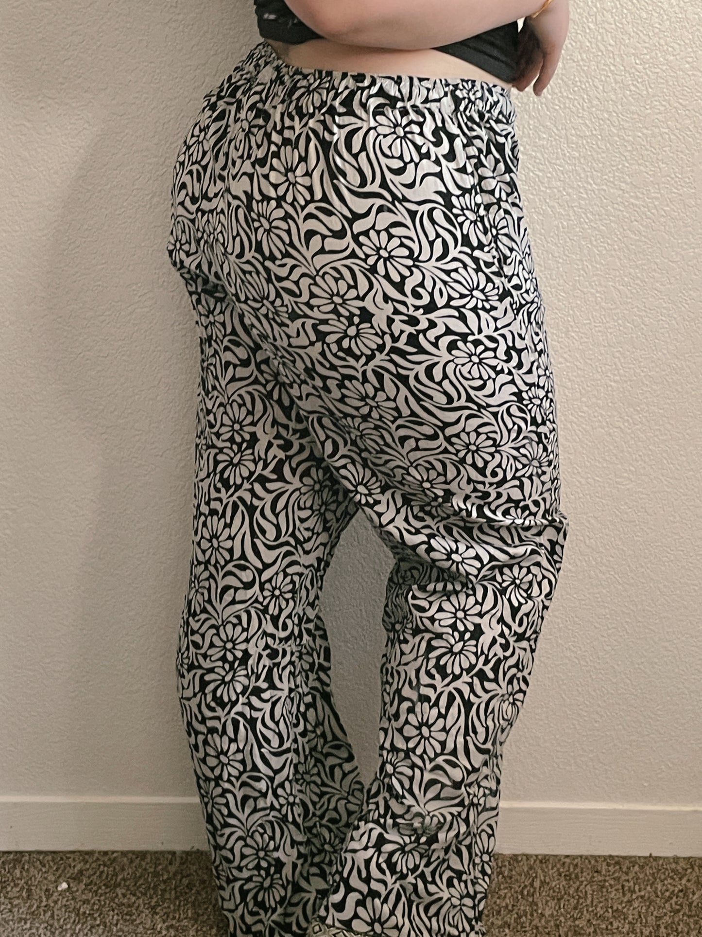 B&W Retro Floral Pants