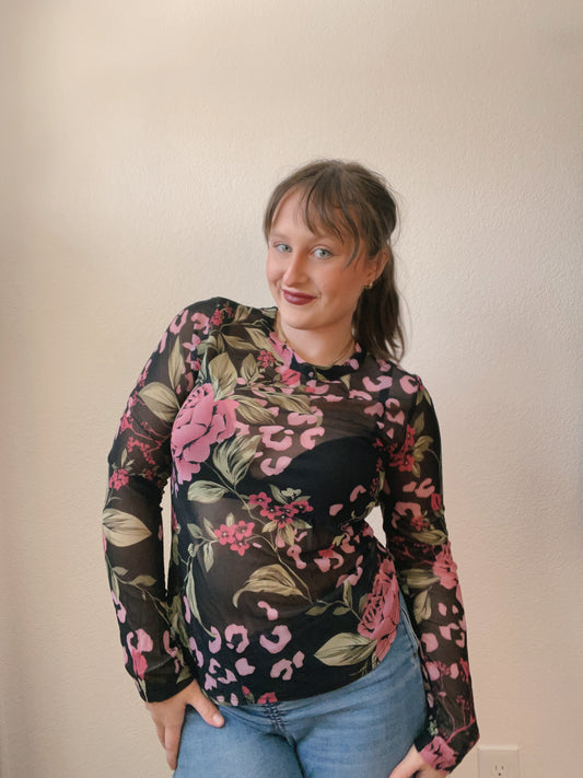 Pink Leopard Sheer Top