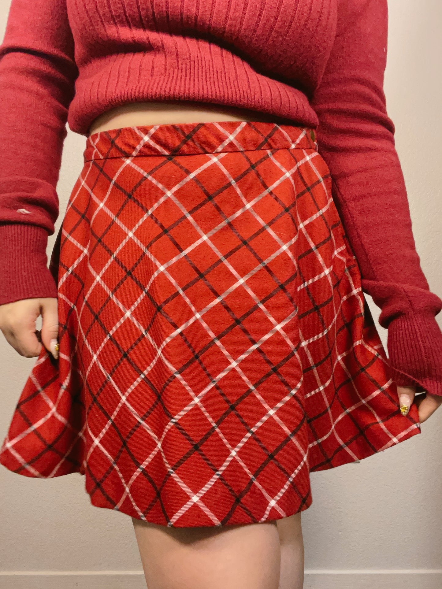 Red Plaid Pleated Mini Skirt | From the Rack | Grace Thrifts