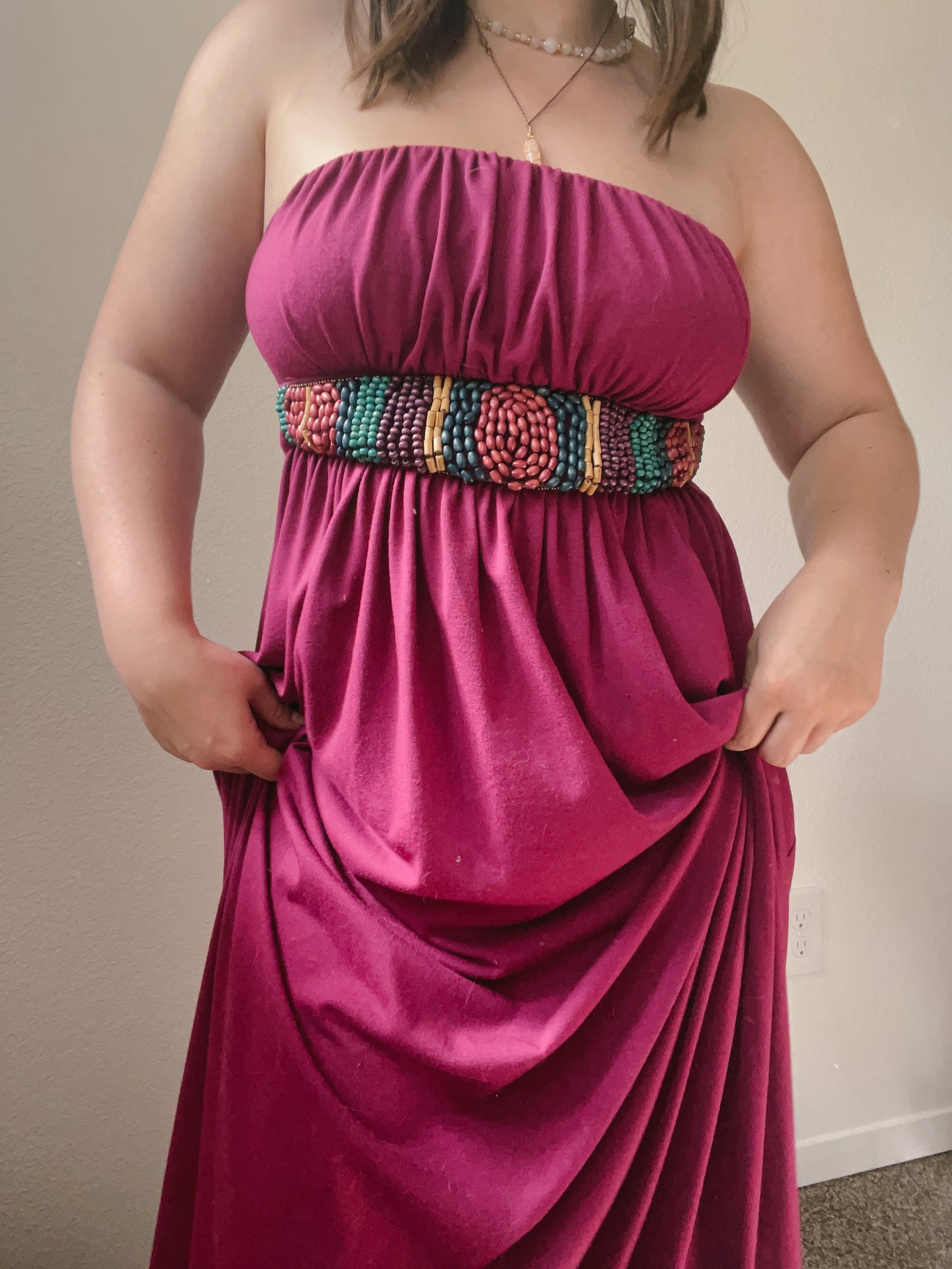 Maroon Beaded Mini Dress