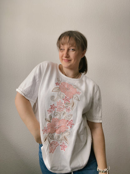 Peach Floral Embroidered Tee